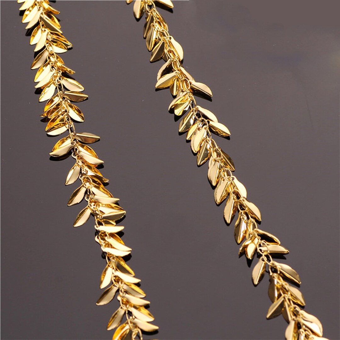 3.3 Feet/1m Gold Plated Brass Leaves Chain, Dainty Leaves Chain Chains ...