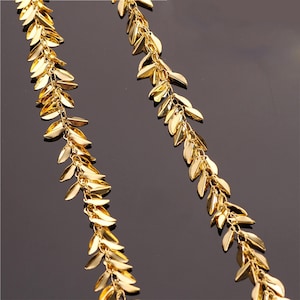 3,3 piedi/1M Catena di foglie in ottone placcato oro, Catene a catena di foglie delicate, Catena di nappe, Catena geometrica