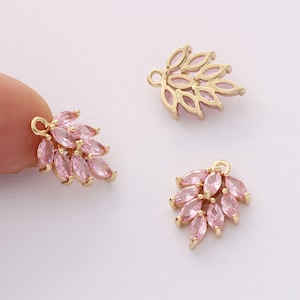 10pcs CZ Pave Leaf Charm, Zircon Branches Pendant, Branches Charm,1115mm,Jewelry Making,Material Craft Supplies image 1