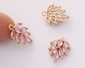 10pcs CZ Pave Leaf Charm, Zircon Branches Pendant, Branches Charm,11*15mm,Jewelry Making,Material Craft Supplies