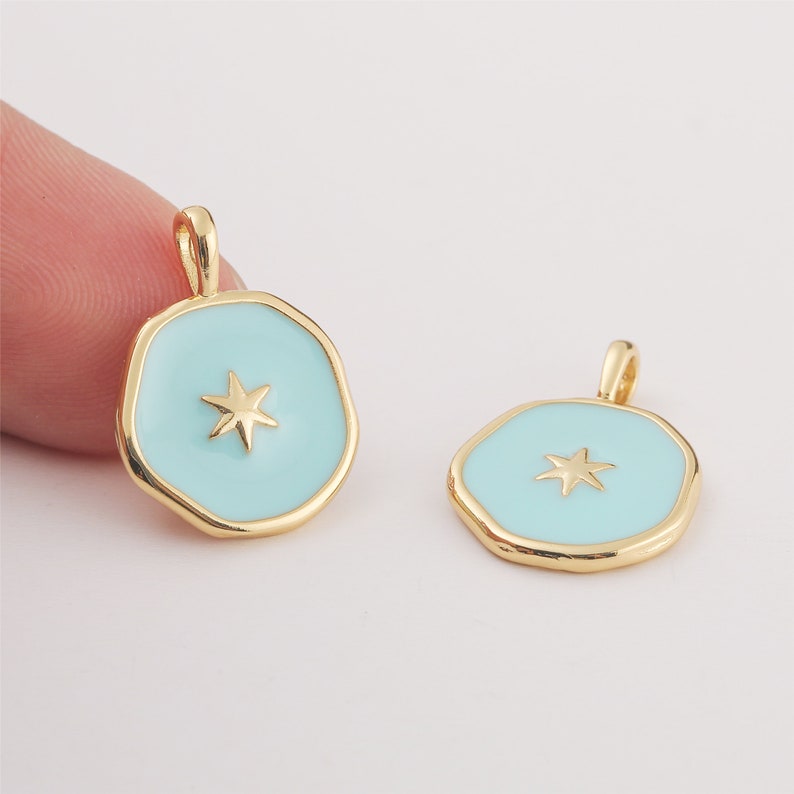 6pcs Real Gold Plated Star Charm, Blue Enamel Star Pendant, Disc Tag Charm,Jewelry Accessories, Nickel Free,high-quality image 1