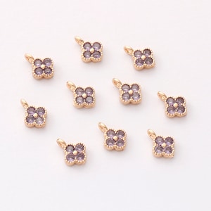 10pcs Light Purple Zircon Clover Charm, Tiny  CZ Pave Charm,Gemstone Charm,Jewelry Making,Material Craft Supplies,wholesale