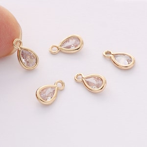 10pcs Gold Plated Zircon Charm, Tiny Mini Teardrop Crystal Pendant,Bezel Gemstone, wholesale prices