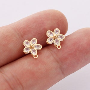 6pcs Real Gold Plated Flower Earrings, Zircon Floral Post Earrings, Ear Stud, Earring Attachment, Jewelry Accessories