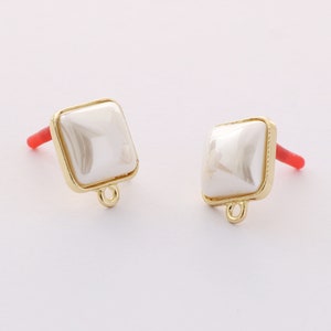 10pcs Quality Gold Plated Alloy Earrings, Square Pearl Stud Earrings ,Earring Jewelry DIY Material
