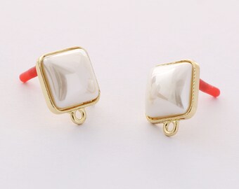 10pcs Quality Gold Plated Alloy Earrings, Square Pearl Stud Earrings ,Earring Jewelry DIY Material