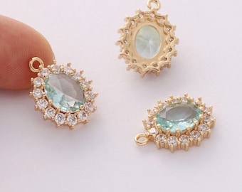 Colgante ovalado facetado de vidrio de 10 piezas con marco dorado, cuentas de lucita facetadas grandes, colgante de vidrio ovalado, piedra preciosa biselada