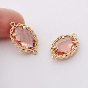 10pcs Pink Glass Charm, Large Oval Glass Connector, Frame Glass Crystal Charm,Handmade Jewelry Accessories