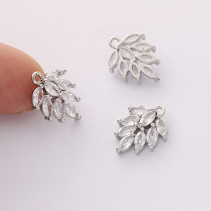 10PCS Platinum Zircon Leaf Charms,CZ Pave Leaves Pendant, Jewelry Accessory Materials