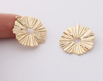 10pcs Real Gold Plated Circle Charm, Round Circle Pendant,Earrings Accessories,DIY Earring attachment