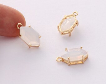 10pcs White Crystal Glass Pendant Charm,Large Diamond Faceted Lucite beads,Hexagon Channel Charm,Bezel Gemstone, wholesale prices