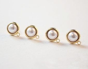 10 Uds. Pendientes de perlas chapadas en oro de 18 quilates reales, pendientes de poste de perlas de 10mm/12mm/14mm, pendientes de tuerca de perlas, fabricación de joyas, materiales para manualidades