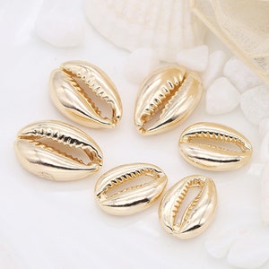 10PCS Nickel-free Real Gold Plated Cowrie Shell Charms, Gold Cowrie Shell Bead,Seashell Connector,Necklace Charm,Jewelry Making,High Quality