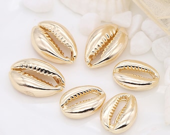 10PCS Nickel-free Real Gold Plated Cowrie Shell Charms, Gold Cowrie Shell Bead,Seashell Connector,Necklace Charm,Jewelry Making,High Quality