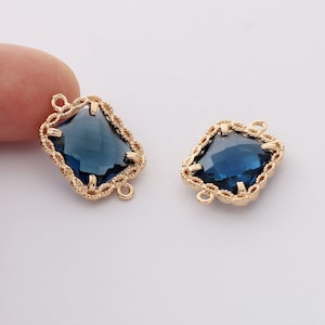10pcs Ink Blue Glass Charm, Large Square Glass Connector, Frame Glass Crystal Charm,Handmade Jewelry Accessories