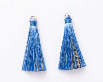 6 uds borlas sedosas, borlas de hilo de seda azul, borla de joyería, borlas cortas de 5cm, Mini borlas, joyería diy Materialborlas fabricación de pendientes