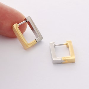 2pcs Real Gold Plated Square Hoop Earrings, Square Ear Hoop, Rings Earring Hoops, Charm Rings, Two-color Plating Hoops, Nickel Free