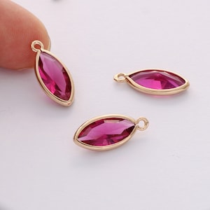 10pcs Rose Red Oval Charm, Oval Glass Connector, Faceted Glass Charm,Framed Glass, Gemstone Bezel, Jewelry Accessories, Wholesale