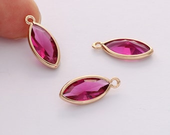 10 Uds. Encanto ovalado rojo rosa, conector de vidrio ovalado, dije de vidrio facetado, vidrio enmarcado, bisel de piedras preciosas, accesorios de joyería, venta al por mayor