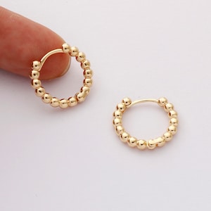 6pcs Real Gold Plated Brass Earrings,Bead Hoop Earrings, Small Huggie Hoop,Designer jewelry Finding, Earring diy