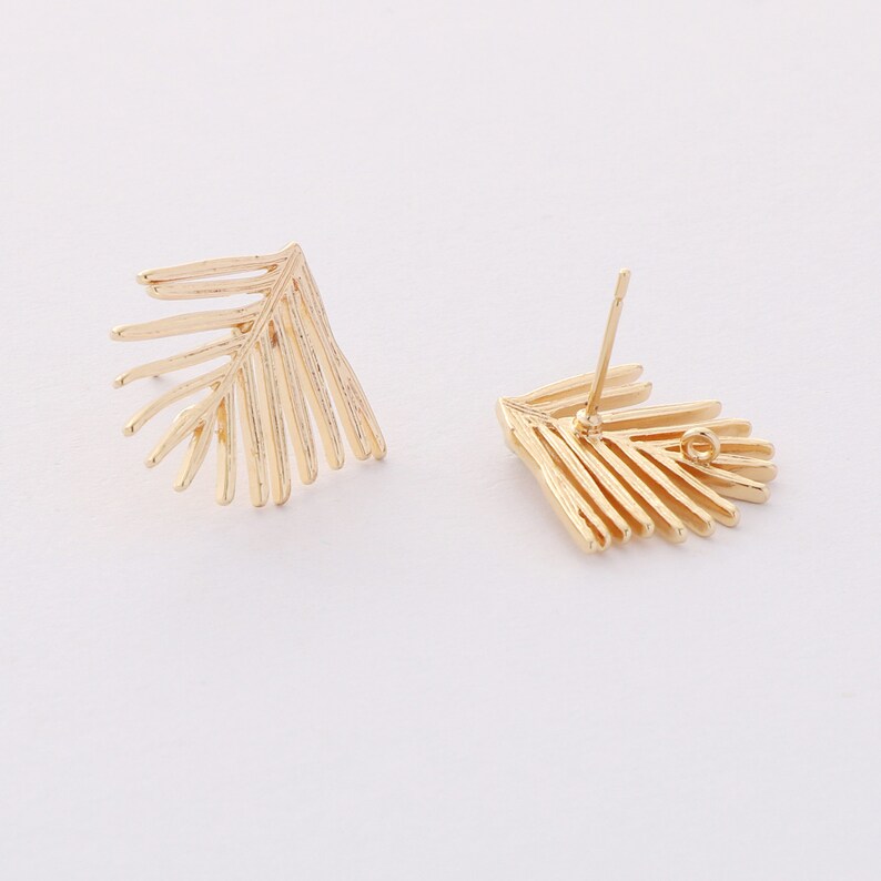 1Opcs Real Gold Plated Leaf Earrings, Laeves Stud Earrings,Earring Attachment,Plant Post Earring,Jewelry Making,Material Craft Supplies image 3