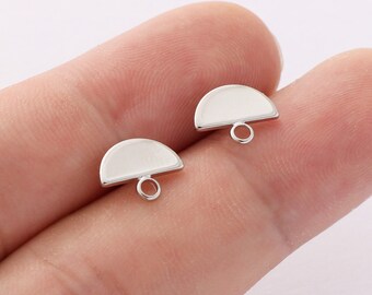 10PCS Platinum Semicircle Earrings Stud, Tiny Semicircle Post Earrings,Earring Attachment,Jewelry Making,Material Craft Supplies