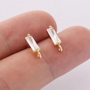 6pcs Real Gold Plated Rectangle Earrings, Zircon Stick Post Earrings, Bar Ear Stud, Earring Attachment, Jewelry Accessories