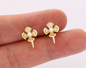 10pcs Gold Plated Alloy Earrings, Pearl Flower Stud Earrings ,Earring Jewelry DIY Material