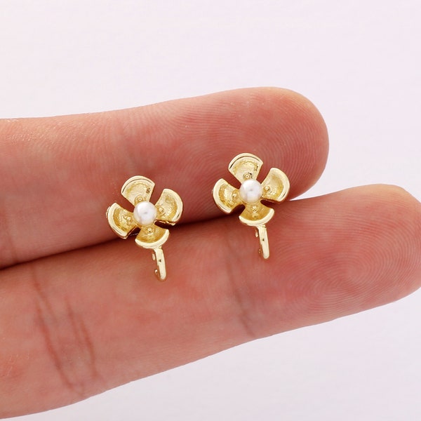 10pcs Gold Plated Alloy Earrings, Pearl Flower Stud Earrings ,Earring Jewelry DIY Material