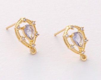6PCS Real Gold Plated Zircon Teardrop Earrings, cz Pave Post Earrings, Stud Earrings, Jewelry Making,Jewelry Accessories,Diy Material