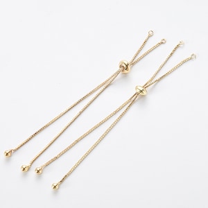 5 Stück Echtes Gold überzogene Schiebe-verstellbare Armband-Herstellungs-Kette, Halbfertiges Armband mit Gummistopper-Perlen
