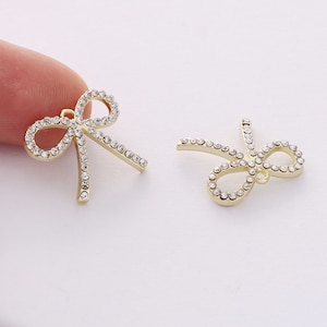 10pcs Gold Alloy Charm, Rhinestone Bow Pendant , Earring Jewelry DIY Material