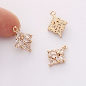 10PCS Gold Plated Zircon Diamond Charms,CZ Pave Diamond Pendant, Jewelry Accessory Materials