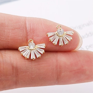10pcs Real Gold Plated Fan Charm, Zircon Fan Pendant, cz Pave Brass Finding, Jewelry Accessories, Earrings diy Material, high-quality