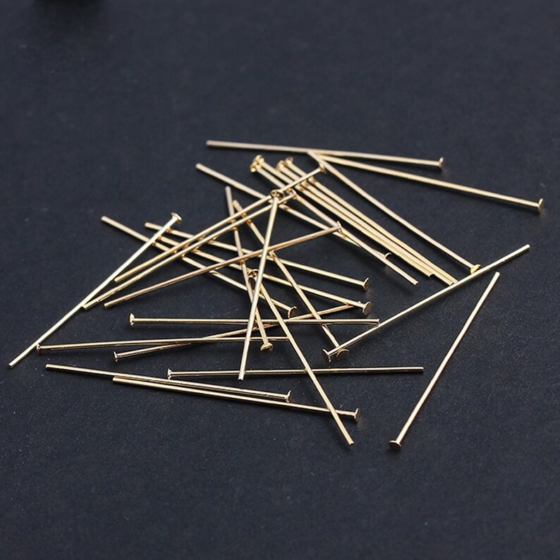 100pcs Real gold Plated Brass Head pin Jewelry Finding 25*0.5mm 50*0.5mm,Flat Headpins
