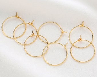 10pcs Real Gold Plated Wine Glass Charm Hoops, 20mm/25mm/30mm Hoop, Wine Charm Rings Earring Hoops, Wine Glass Charm Rings, Beading Hoops