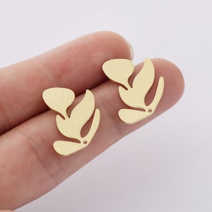 6pcs Real Gold Plated Leaf Earrings, Laeves Stud Earrings,Earring Attachment,Plant Post Earring,Jewelry Making,Material Craft Supplies