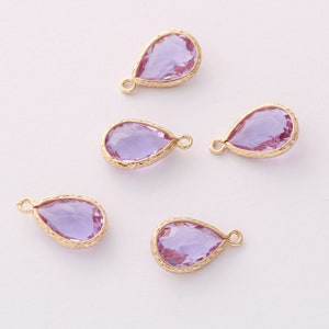 10pcs Lavender Crystal Glass Faceted Teardrop Pendant with Gold Frame,Large Faceted Lucite Beads,Teardrop Glass Pendant,Bezel Gemstone