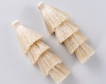 2pcs Silky Tassels, Four Layered Tiered Tassel for Earrings,Stacked Tassel Pendant,Charms for Jewelry, Handmade Silky Tassles