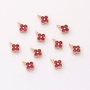 10pcs Rose Red Zircon Clover Charm, Tiny  CZ Pave Charm,Gemstone Charm,Jewelry Making,Material Craft Supplies,wholesale