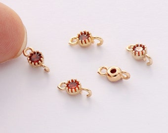 10pcs Tiny Mini Zircon Connector, 4MM Round Zircon Charm,Framed Glass,Small Bezel Connector, Jewelry Accessories, Wholesale