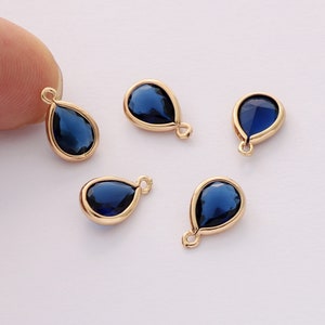 10pcs Tiny Blue Glass Charm, Teardrop Crystal Pendant,Bezel Gemstone, wholesale prices