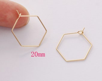 10PCS Real Gold Plated Octagon Hoop Earring, 20MM/25MM Circle Hoop Earrings, Wine Glass Charm Rings, Large Hoop Earrings, Beading Hoop