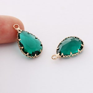 10pcs Emerald Green Glass Charm, Large Teardrop Glass Pendant, Frame Glass Crystal Charm,Handmade Jewelry Accessories
