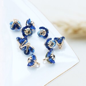 10pcs CZ Pave Charm, Zircon Flower Pendant, Ink Blue Flower Charm,8mm,Jewelry Making,Material Craft Supplies