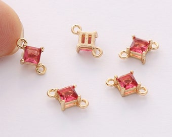 10pcs Rose Red Glass Charm Connector,Small Faceted Lucite Beads,Diamond Channel Charm,Bezel Gemstone Connector, wholesale prices