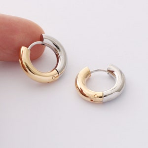 4pcs Real Gold Plated One Touch Earrings, Thick Round Hoop Jewelry Earrings, 20mm Chunky Hoop Earrings, Nickel free