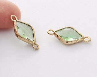 10 Uds. De abalorios de cristal de diamante verde, colgante de cristal de 9x14mm, conector de cristal de marco, piedras preciosas de bisel, precios al por mayor