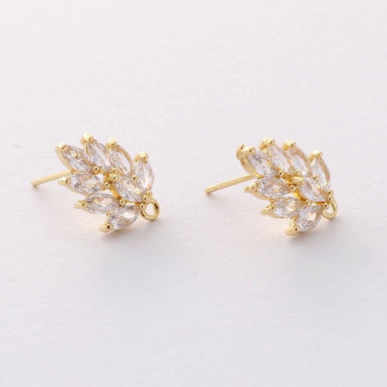 6PCS Real Gold Plated Zircon Leaves Earrings CZ Pave Post Earring Nickel-free High Quality image 4
