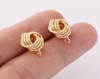 6pcs Real Gold Plated Brass Knot Earrings Stud, Metal Post Earrings,Designer jewelry Finding, Earring diy Material,High Quality, Nickel Free